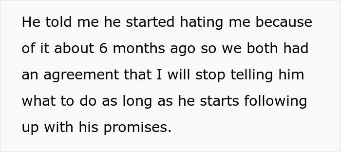 Text describing a man neglecting chores, leading to resentment and agreement with his wife on communication changes.