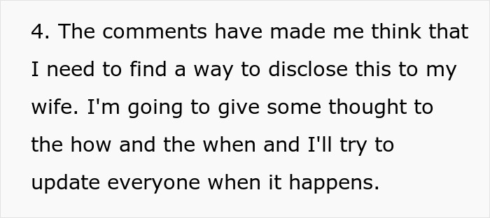Text about considering ways to disclose a bidding secret related to in-laws' living situation.