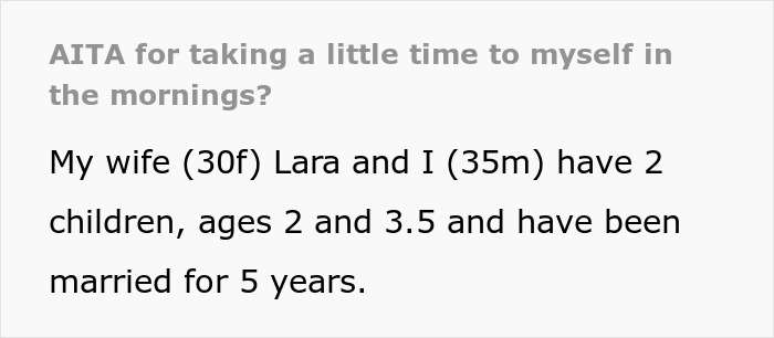 Text excerpt discussing a husband's daily personal time and being called out for lack of presence at home.