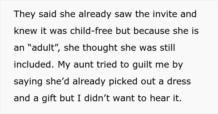 Text discussing a child-free wedding rule causing confusion for a 20-year-old autistic cousin. Text discussing a child-free wedding rule causing confusion for a 20-year-old autistic cousin.