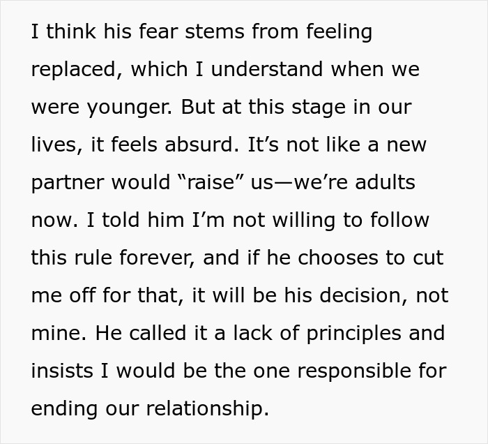 Text discussing a controlling man, daughters, and their refusal to ignore mom&rsquo;s partners despite threats.