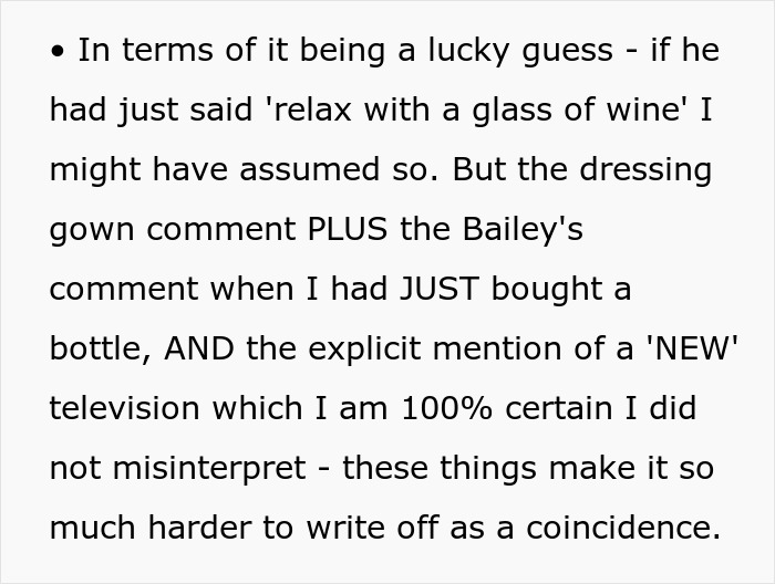Text describing a student's creepy comment, questioning coincidence. Text describing a student's creepy comment, questioning coincidence.