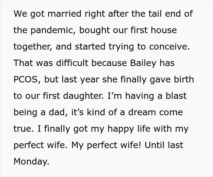 Text about a man reflecting on recent marriage, parenthood, and unforeseen issues.