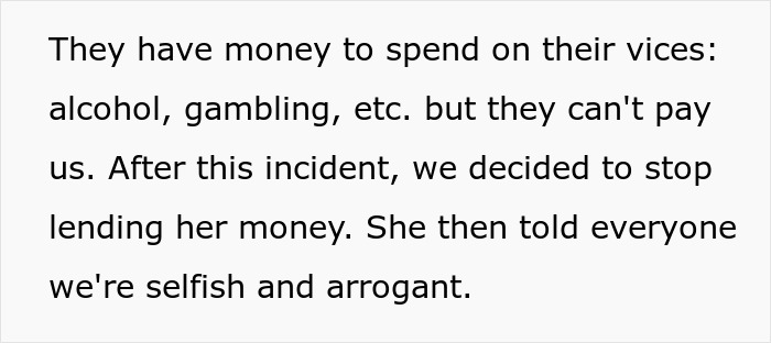 Text highlighting financial conflict with daughter's parents over money handling and refusal to fund vices. Text highlighting financial conflict with daughter's parents over money handling and refusal to fund vices.