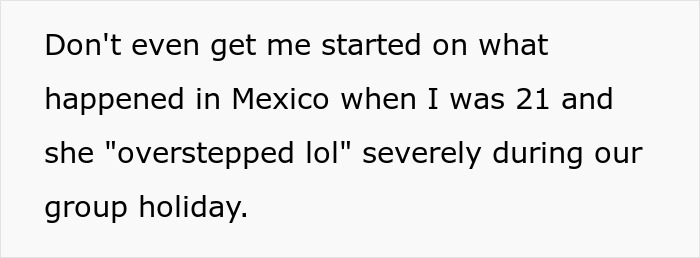 Text discussing boundaries, mentioning Mexico and a mom overstepping during a group holiday. Text discussing boundaries, mentioning Mexico and a mom overstepping during a group holiday.