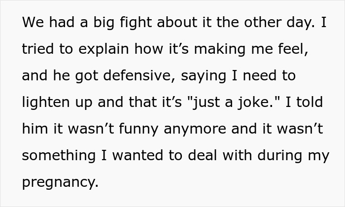 Text describing emotional discussion over pregnancy-related stress and boundaries.