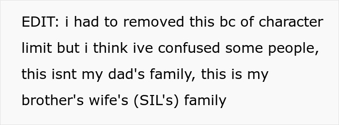 Text clarifying family confusion related to SIL.
