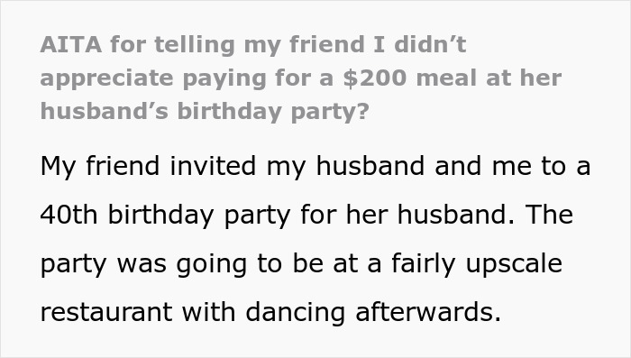 Text about friend’s fancy dinner party turning into a $200 bill concern. Text about friend’s fancy dinner party turning into a $200 bill concern.