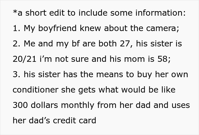 Text details about a woman&rsquo;s boyfriend, his sister, and family finances.
