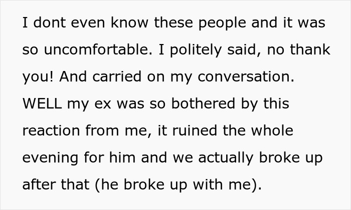 Text about a breakup due to a reaction to eating leftovers among friends.