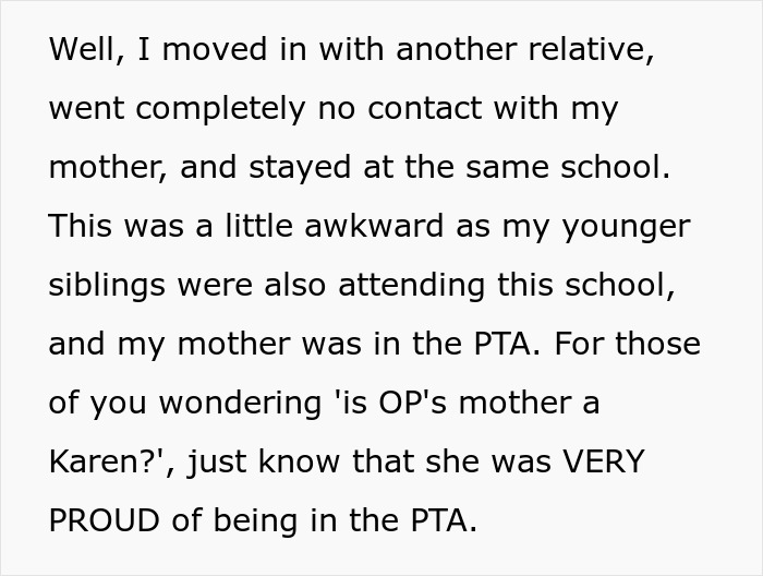 Text describes a teen dealing with an overbearing mother proud of her PTA role.