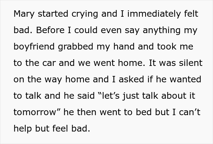 Text about feeling bad after an emotional dinner incident involving boyfriend's mom. Text about feeling bad after an emotional dinner incident involving boyfriend's mom.