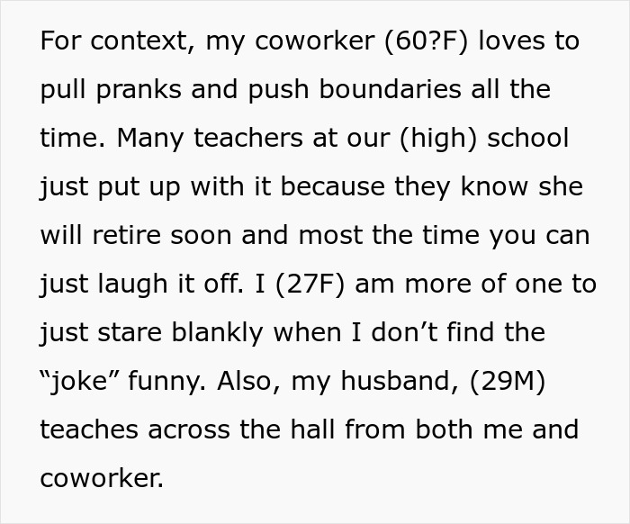 Text discussing a woman addressing a nosy coworker's behavior at work, mentioning age and work environment dynamics. Text discussing a woman addressing a nosy coworker's behavior at work, mentioning age and work environment dynamics.