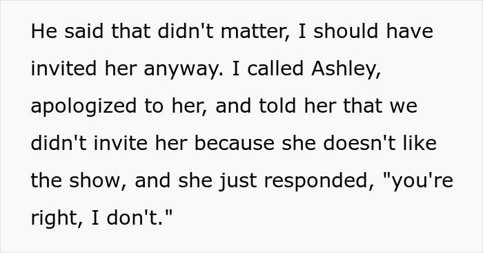 Text conversation about not inviting daughter-in-law to Bridgerton watch party. Text conversation about not inviting daughter-in-law to Bridgerton watch party.