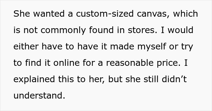 Text exchange discussing a request for a custom-sized canvas painting.