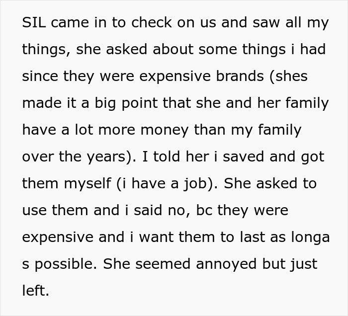 Text about a teen refusing permission to SIL to use expensive skincare products.