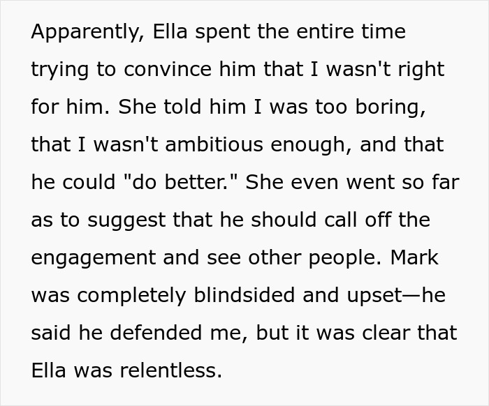 Text message about a woman's attempt to end her sister's engagement, claiming the fianc&eacute; deserves better.