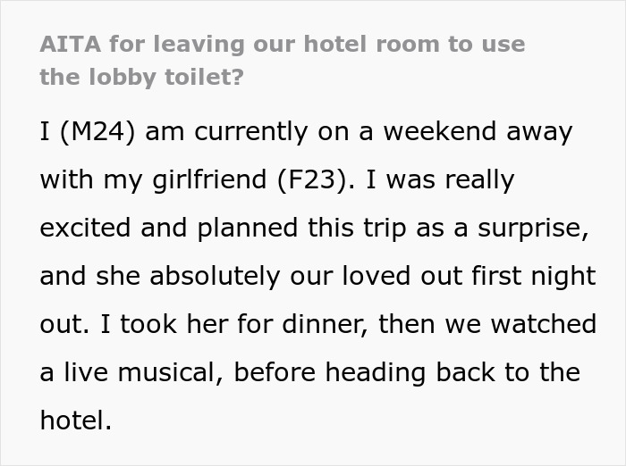Man Steps Out For 30 Minutes To Use Lobby Restroom, Returns To Girlfriend Crying In Hotel Room