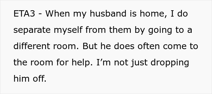 Text excerpt discussing wife not coddling husband who seeks help with their infant son at home.