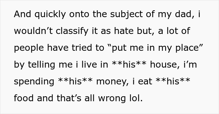 Text about family dynamics, emphasizing parental influence and the daughter's perspective.