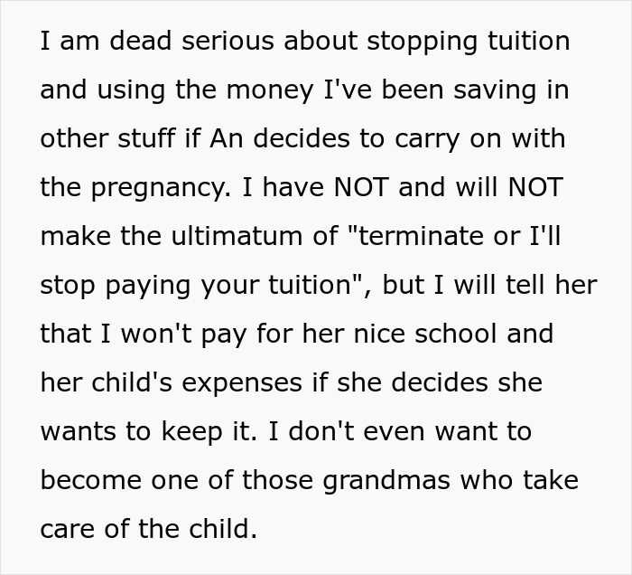 Text discussing college fund and pregnancy decisions related to a teen mom's legacy.