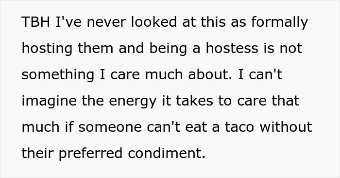 Text discussing the inlaws' upset over sauce preferences at children&rsquo;s meals.
