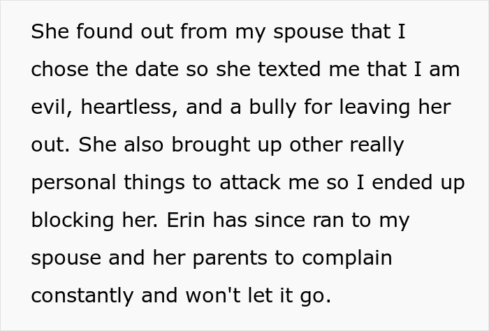 Text screenshot involving a vegan SIL upset over family BBQ exclusion. Text screenshot involving a vegan SIL upset over family BBQ exclusion.