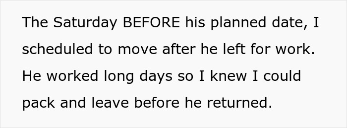 Text showing woman moving out while ex is at work to take unlabeled belongings. Text showing woman moving out while ex is at work to take unlabeled belongings.