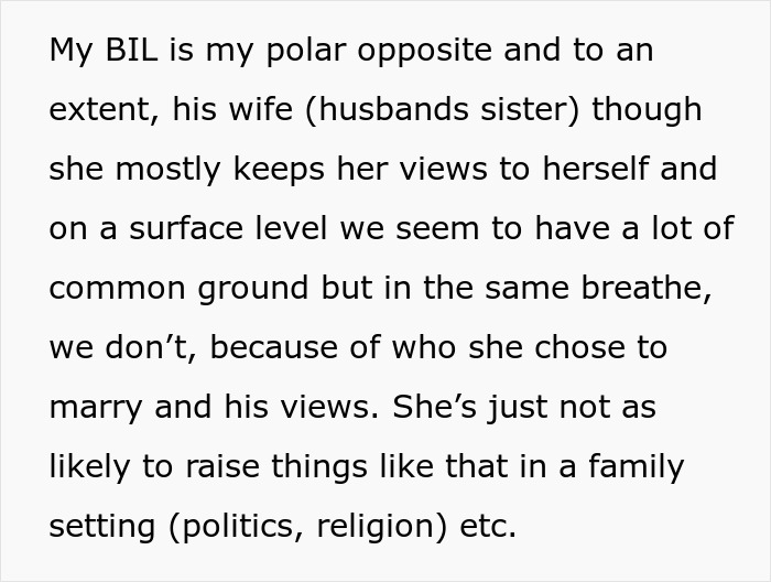 Text discussing differing views between siblings-in-law, highlighting contrasting beliefs in the family. Text discussing differing views between siblings-in-law, highlighting contrasting beliefs in the family.