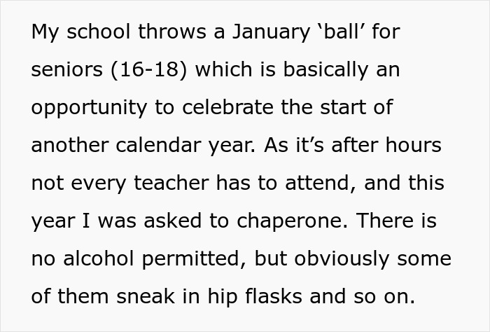 Text from a teacher's perspective on chaperoning a school event. Text from a teacher's perspective on chaperoning a school event.