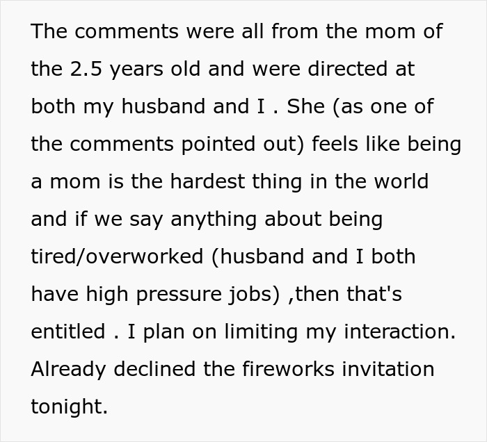Text discussing feeling overworked and limiting interactions after being treated like a nanny on vacation.