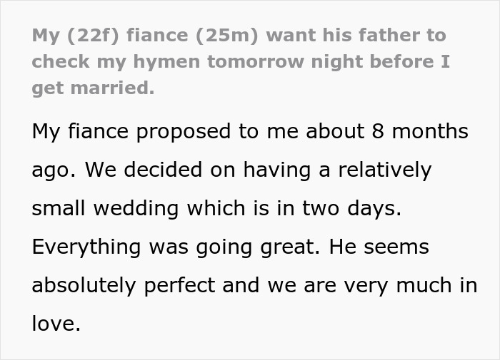 Groom’s Demand For A Virginity Inspection Costs Him His Fiancée: “I Ended It And Left Him” Groom’s Demand For A Virginity Inspection Costs Him His Fiancée: “I Ended It And Left Him”