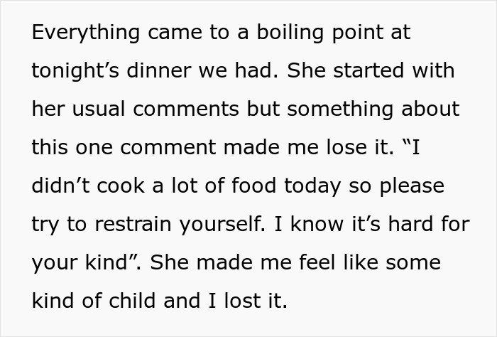 Dinner confrontation text about boyfriend's mom leading to a conflict. Dinner confrontation text about boyfriend's mom leading to a conflict.