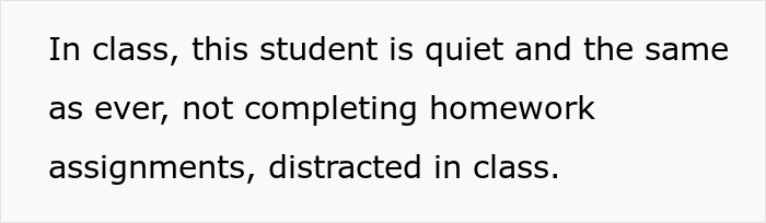 Text image highlighting a student's quiet behavior and distraction in class. Text image highlighting a student's quiet behavior and distraction in class.