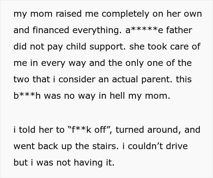 Emotional text expressing defiance against dad’s girlfriend claiming to be "new mom. Emotional text expressing defiance against dad’s girlfriend claiming to be "new mom.