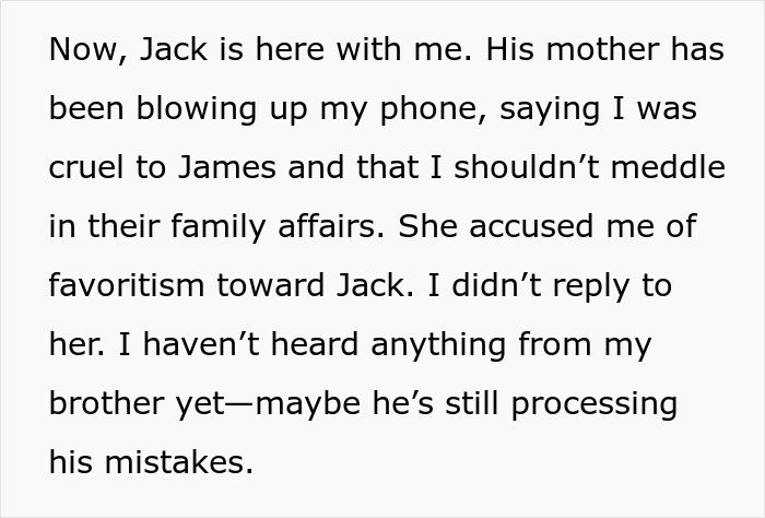 Text passage about an uncle taking in his nephew after issues with the brother, who crossed boundaries.