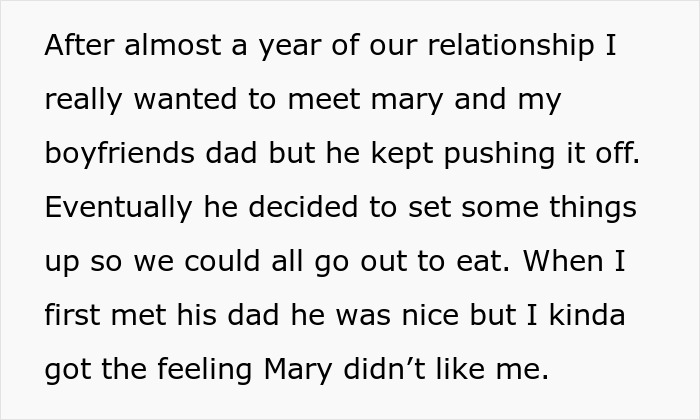 Text about meeting boyfriend's parents for dinner, sensing disapproval from his mom. Text about meeting boyfriend's parents for dinner, sensing disapproval from his mom.