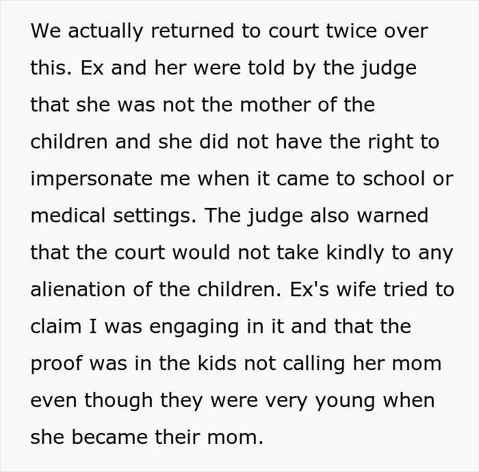 Text discussing court ruling about children's stepmom not having parental rights. Text discussing court ruling about children's stepmom not having parental rights.