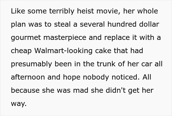 Text describing a failed attention-seeking attempt by MIL involving switching cakes. Text describing a failed attention-seeking attempt by MIL involving switching cakes.