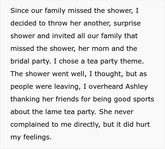 Text discussing a family tea party attempt to include everyone, overheard comments about it being lame. Text discussing a family tea party attempt to include everyone, overheard comments about it being lame.