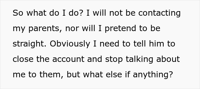 Text discussion about handling a fake account related to family and identity issues.