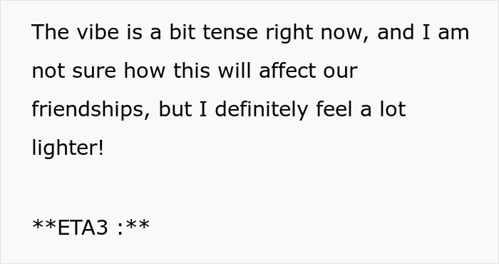 Text expressing tension in friendships after a vacation where a woman felt like a nanny and cook for friends' kids.