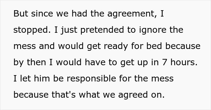 Text image discussing neglect of chores and responsibility agreement between a couple.