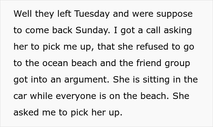 Parent refuses daughter's request for road trip pickup; daughter calls Uber. Parent refuses daughter's request for road trip pickup; daughter calls Uber.