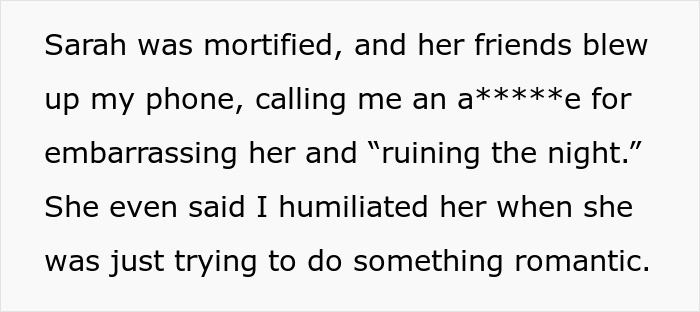 Text conversation about a woman proposing, described as mortifying and romantic.