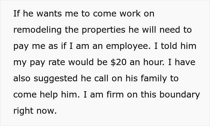 Text about being paid for remodeling a property, emphasizing fair compensation.