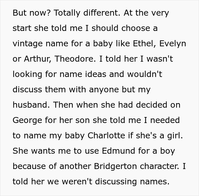 Text discusses choosing vintage baby names like George and Charlotte inspired by Bridgerton characters.
