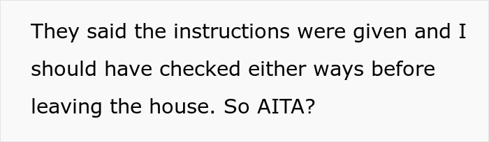 Text questioning instructions about babysitting responsibility in household.