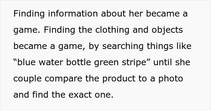 Text discussing wife obsessing over husband's ex, comparing products to photos.