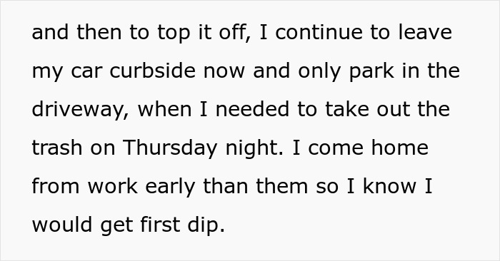 Text from a story about a person dealing with a neighbor's parking habits.